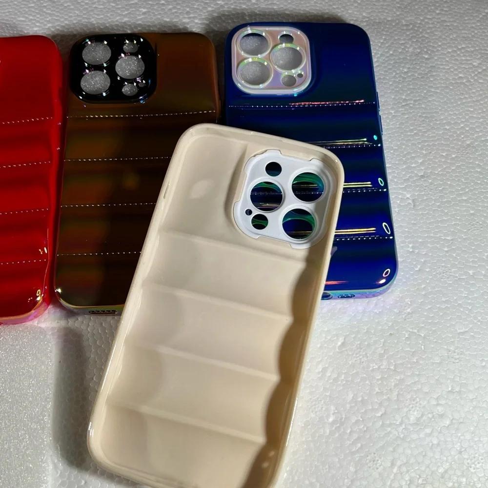 Ivory OFF White iPhone 13 PRO Metallic Ombre Iridescent Pearlized BUBBLE Puffer